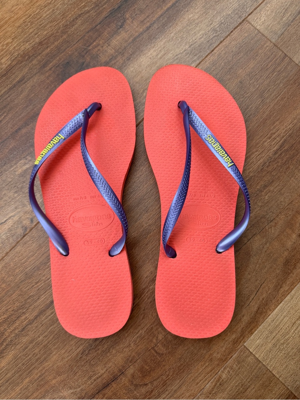 Havaianas Slim Coral Orange Flip Flop Sandals with Purple Straps